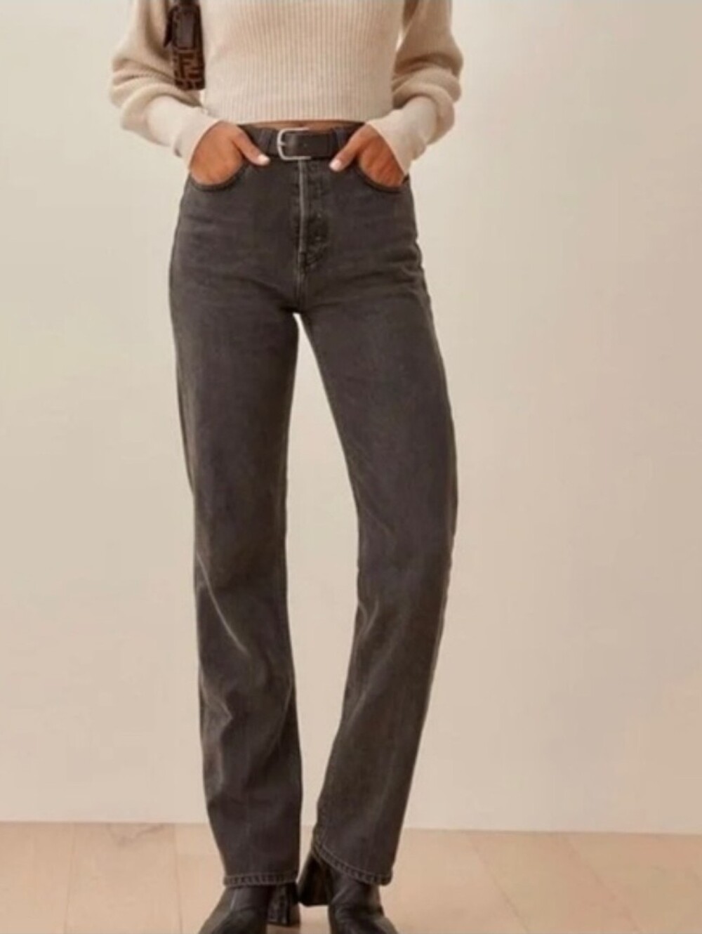 Reformation Black Denim Straight Leg Jean size 29